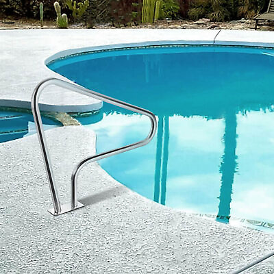#ad 304 Stainless Steel Swimming Pool Hand Rail Inground Safety Handrail Rail w Base
