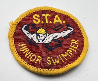 #ad 1970#x27;s STA Swimming Teachers Association Junior Swimmer Cloth Badge Patch 48 mm