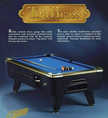 Top Brass Pool Table Flyer Art Print Sheet Promo Original Dynamo Billiards Game