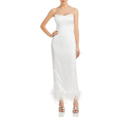 #ad Aqua Womens Faux Feather Trim Midi Formal Cocktail and Party Dress BHFO 2820