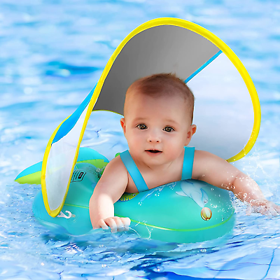 #ad No Flip over Baby Pool Float with Canopy UPF50 Sun Protection Inflatable Baby