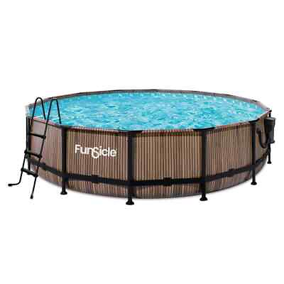 #ad #ad Funsicle Above Ground Pool 14#x27; x 42quot; Round Steel Frame w Filtration Natural Teak