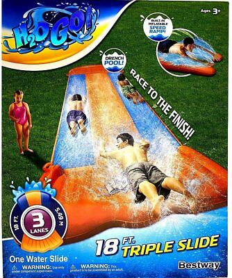 #ad NEW BESTWAY H2OGO 18 FT. INFLATABLE TRIPLE WATER SLIDE amp; DRENCH POOL 3 LANES