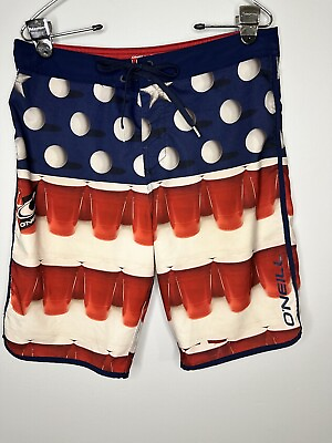 #ad O#x27;Neill Hyperfreak Red Solo Cup Beer Pong Board Shorts Swim Trunks Mens Size 31