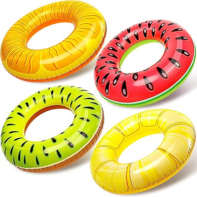 Sloosh 4 Pack Inflatable Pool Floats Fruit Tube Rings Beach Swimming Toys US
