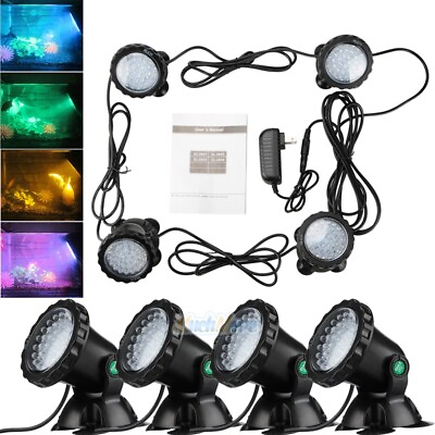 #ad Lot 4 Submersible 36 LED RGB Pond Spot Lights for Underwater Pool Fountain IP68
