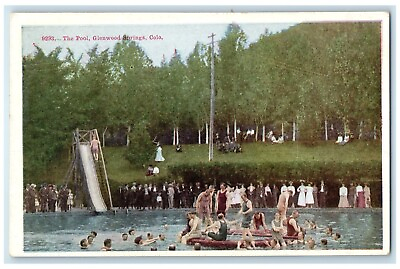 #ad c1920 Pool Bathing Beach Swimming Slide Crowd Glenwood Springs Colorado Postcard