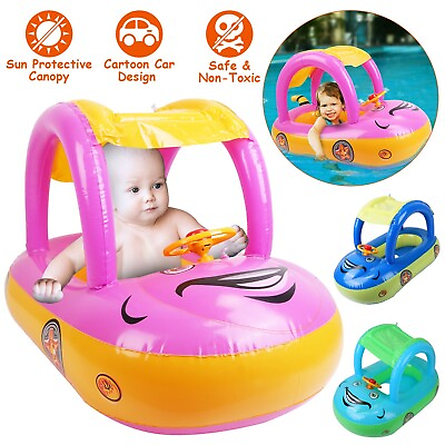 #ad Baby Swimming Float with Sun Protection Canopy Inflatable Raft for 6 36 Months