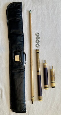 #ad UNKNOWN 4 PC. CUSTOM POOL CUE OF ROSEWOOD amp; BAKELITE 56.5” WEIGHTS CARRYING CASE