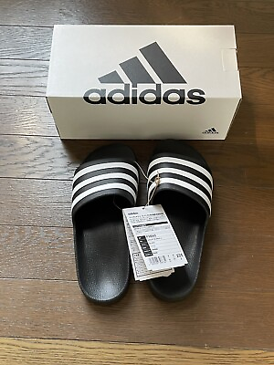 #ad Adidas Men#x27;s Adilette Aqua Slide Sandals Black White #F35543 Size 4