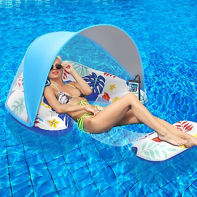 #ad Premium Adult Pool Float with Canopy Stylish Lounger with Cup Holder Heavy Duty