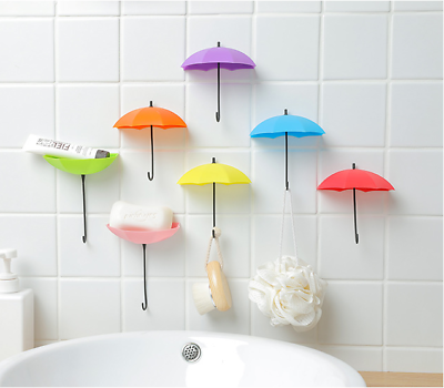 #ad 3pcs Hooks Adhesive Decorative Umbrella Wall Hanging Hooks Wall Holder for Towel