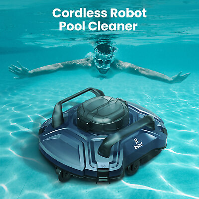 #ad Cordless Robotic Pool Cleaner Vacuum Self Parking Dual Motor Strong Suction Blue
