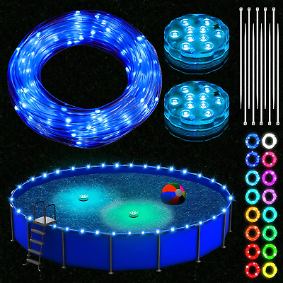 #ad Above Ground Pool Lights 39.4Ft Remote Control Submersible LED Rim Lights 2 Subm