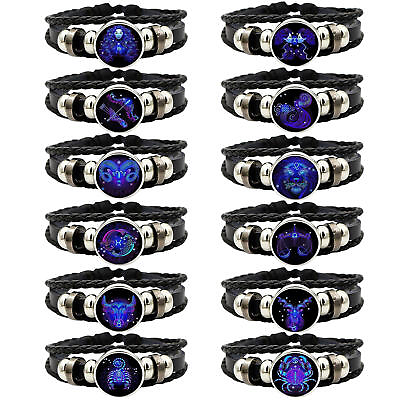 #ad Zodiac Signs Spirit BraceletAdjustable 12Constellation Zodiac Leather Bracelets