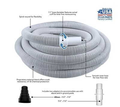 #ad #ad 35Ft Swimming Pool And Spa Vacuum Hose With 2 Adapter Set Spiral Wound Design