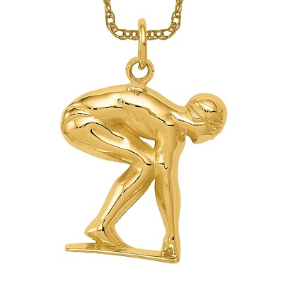 #ad #ad 10K Yellow Gold Swimmer Diver Necklace Swimming Water Charm Sports Pendant ...