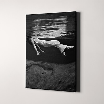 #ad Woman Floating in Water Vintage Lady Swimming Underwater Canvas Wall Art Print