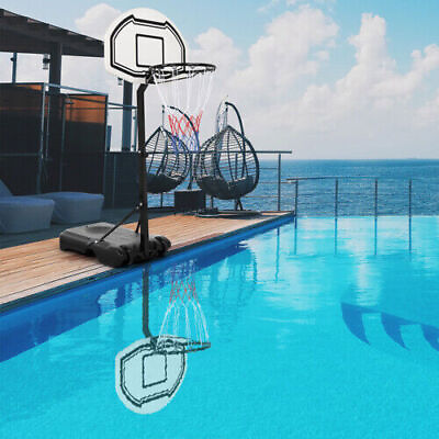 28quot;x19quot; Backboard Height Adjustable Swimming Pool Basketball Hoop Stand Poolside