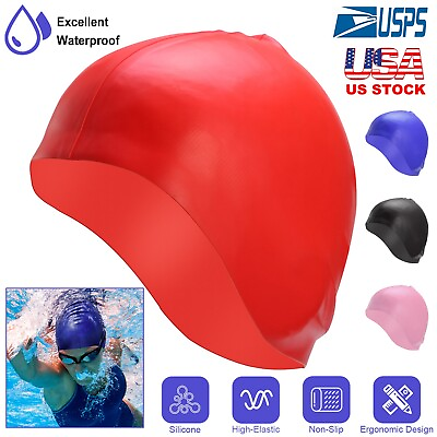 Silicone Swimming Cap Waterproof Elastic Swim Pool Cover Hat For Adult Men Women
