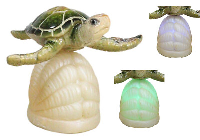 #ad #ad Ocean Marine Green Giant Sea Turtle Swimming Over LED Light Clam Shell Figurine