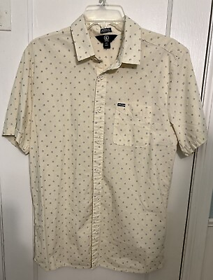 #ad Volcom Button Down Short Sleeve Size L Color Cream With Small Designs