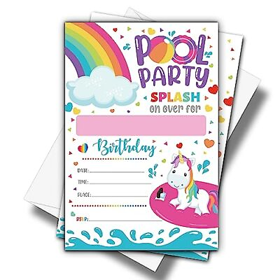 #ad Summer Pool Birthday Party Invitations Cards with Envelopes 4quot; x 6quot; 20 Pack...