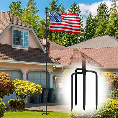 #ad 10 FT Flag Poles for outside House Inground with 4 Prongs Base Heavy Duty Extr