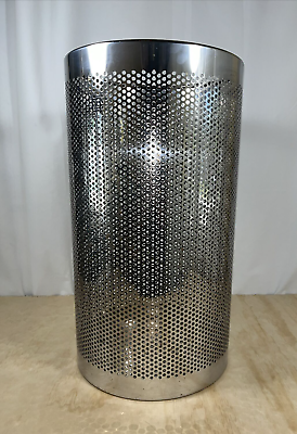 #ad Vtg Frontgate Chrome Italian Perforated Trash Waste Basket Umbrella Stand Italy