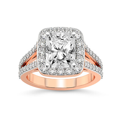 #ad IGI Certified Lab Created Diamond Ring 14K or 18K Gold Rosalind Halo Ring Split
