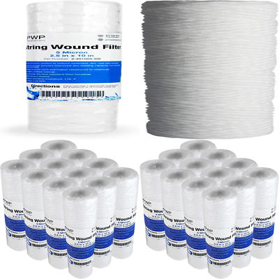 #ad String Wound Sediment Water Filter Cartridge Standard 2.5X10quot; 10 Micron 25 Pack