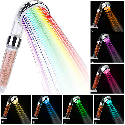 Filtered Shower Head with Handheld High Pressure Hose 7 Colors Changing Light