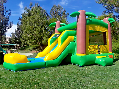Tropical Deluxe Inflatable Combo Bounce House Water Slide Pool 1.5HP Blower