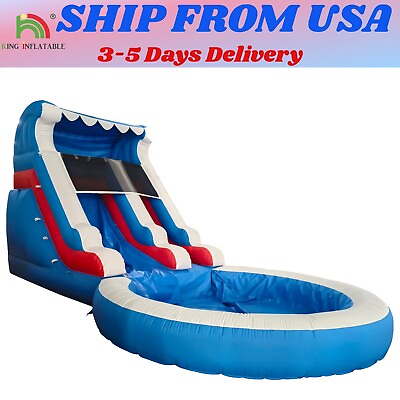 #ad SHIP FROM USA 24x13ft Giant Commercial PVC Inflatable Blue Wave Slide With Pool