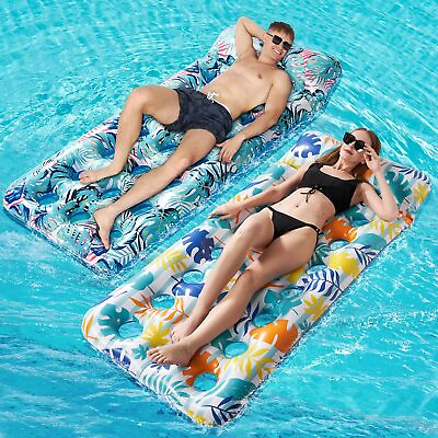#ad #ad Giant 2 Pack Adult Pool Floats with Headrest amp; Dual Valves Inflatable Lounge