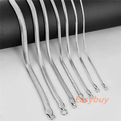 2.2 8mm Real Stainless Steel Silver Flat Snake Chain Necklace Women Men 18 36#x27;#x27;