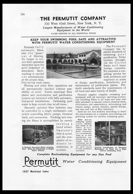 #ad 1937 Permutit Company Swimming Pool Equipment NY Vintage trade print ad