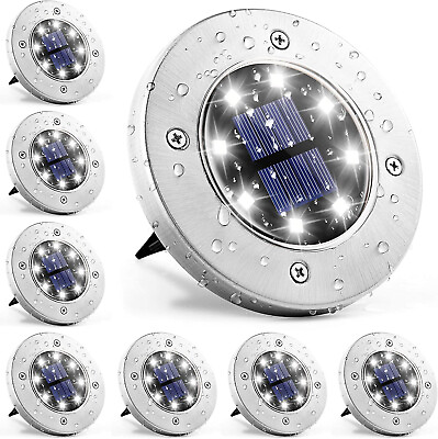 8 PACK Solar In Ground Lights Outdoor Buried Lamp Disk LED Lawn Pathway Garden