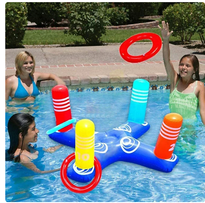 #ad Ixir Inflatable Ring Toss Pool Game Toys Floating Swimming 4 Pcs Adult for Multi