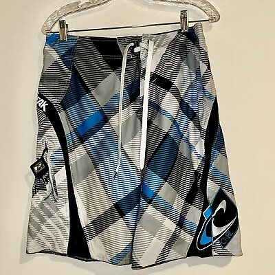 #ad O#x27;Neill Lopez Freak Mens 33 Blue Checkered Board Shorts Swim Trunks 9.5quot; inseam