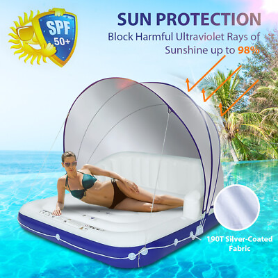 #ad Inflatable Pool Float Lounge with Sun Shade Canopy 2 3 Person