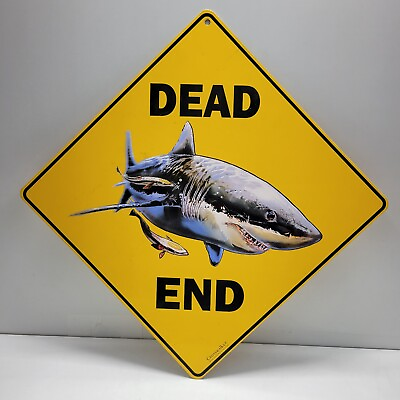 Dead End Shark Tin Sign 12quot; X 12quot; Swimming Pool Humor Decoration