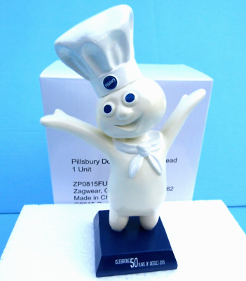 #ad FS NIB Pillsbury Doughboy BOBBLEHEAD DOLL SOLID RESIN Statue 50 YRS OF GIGGLES