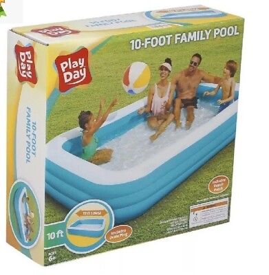 Play Day Inflatable 10 Ft Rectangular Family Swimming Above Ground Kiddie Pool
