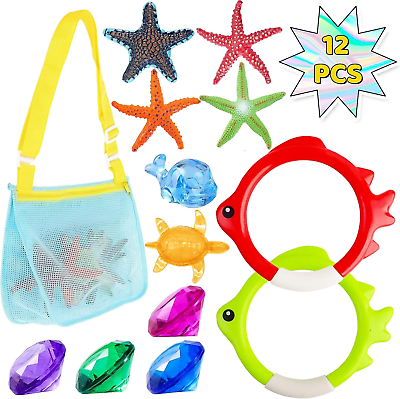 #ad #ad Diving Pool Toys for Kids with Storage Mesh Bag Summer Pool Games Underwater Sw
