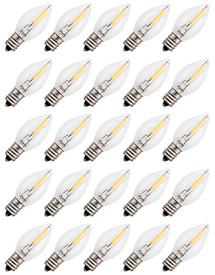 25 LED Replacement Light Bulbs for Electric Candle Lamps C7 Base 0.7w 120v