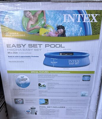 #ad INTEX 8#x27;x24quot; Easy Set Round Inflatable Above Ground Pool with Filter Pump NEW