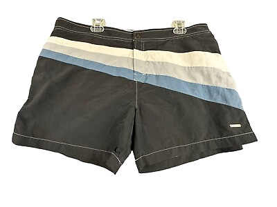 #ad Parke amp; Ronen Men’s Stretch Black Striped Germany Swim Trunks Shorts Size 38