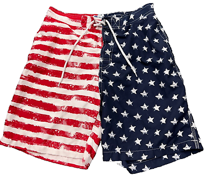 #ad TRUNKS SURF amp; SWIM Shorts Mens L American Flag 4th July Stars Stripes Patriotic