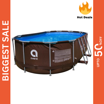 #ad 14 Ft. Brown Oval Steel Frame above Ground Swimming Pool with All Accessories